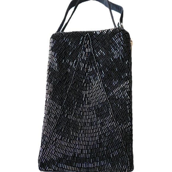 Bamboo Trading Black Beaded Fabric Mini-Crossbody Bag/Clutch Handcrafted - Picture 4 of 11